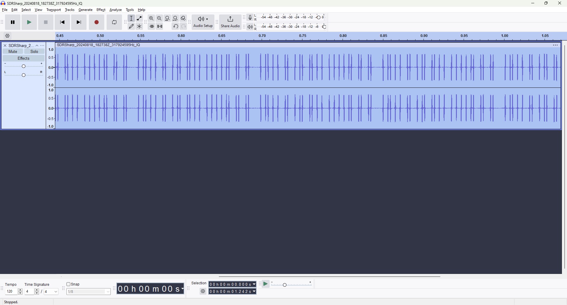 Opening the captured signal in Audacity