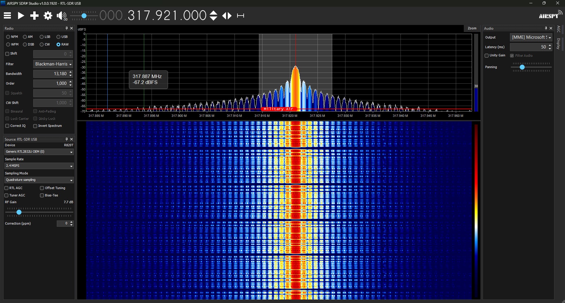 Enhanced and filtered view of the garage button signal