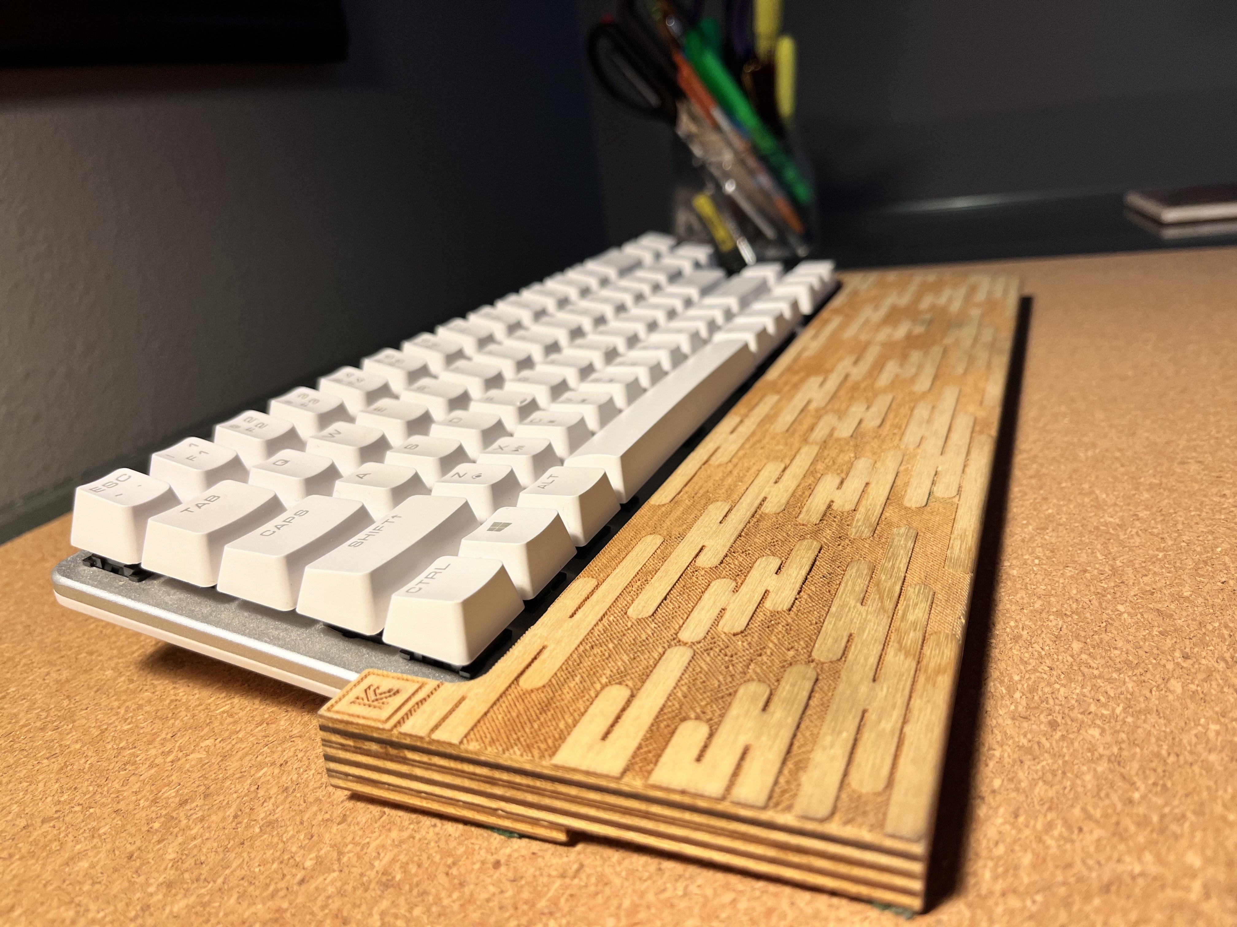 Side view of wrist rest with keyboard